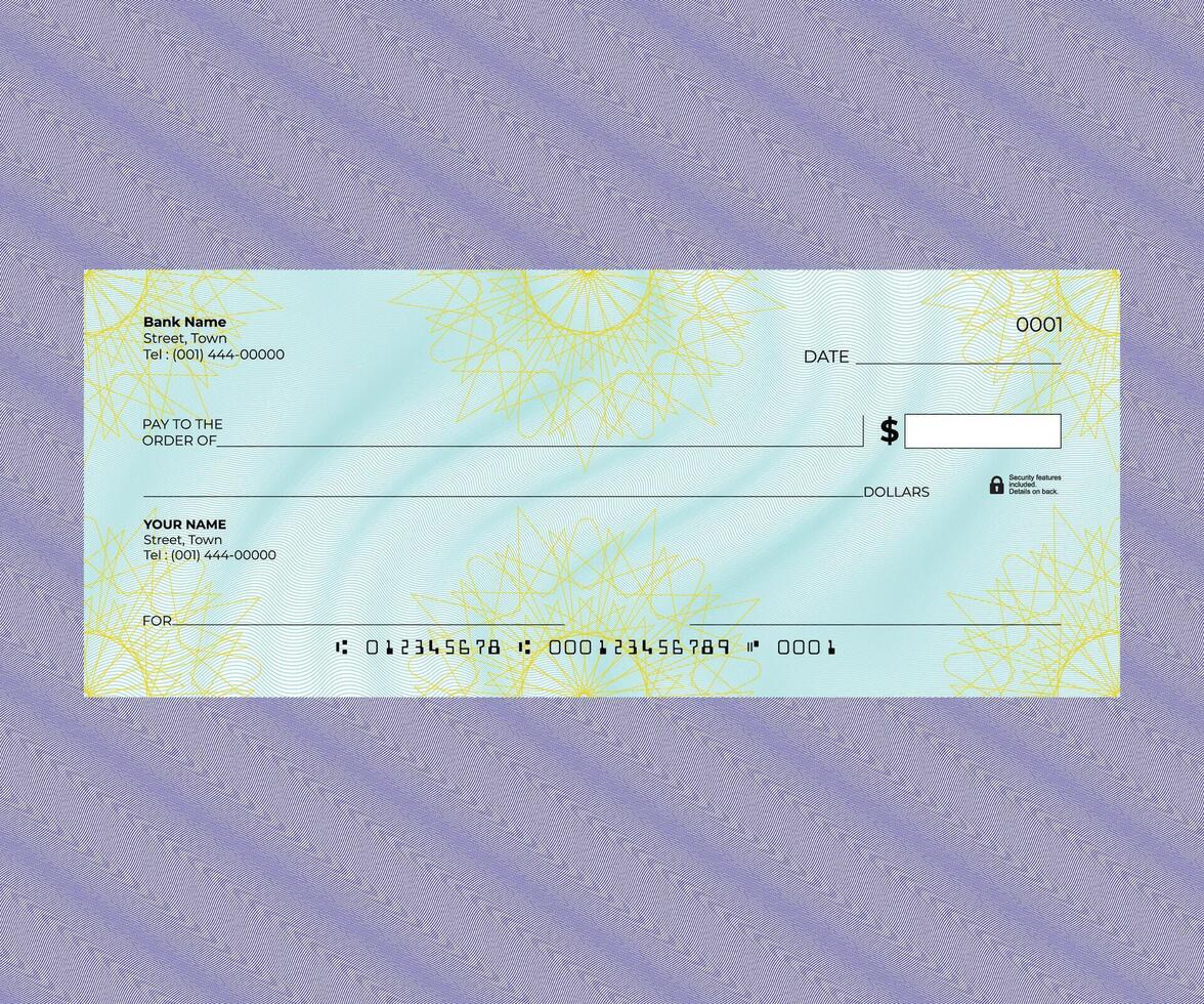 Editable Blank Check with Security Guilloche Pattern vector