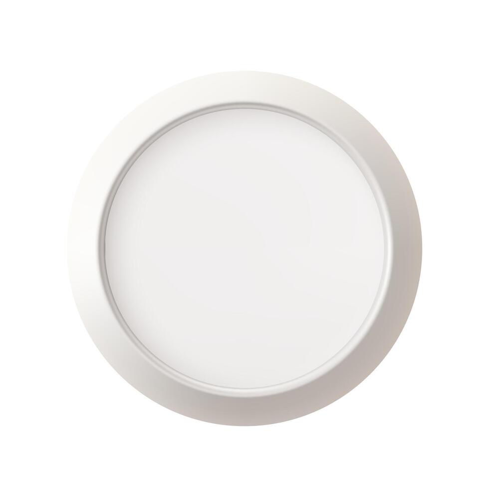 Round white photo frame on light bd. Festive Christmas luxury light bulb, garland shine and glow. Decorated picture mock up, ramadan shine bright star sting. Holiday post template, magic fairy gallery vector