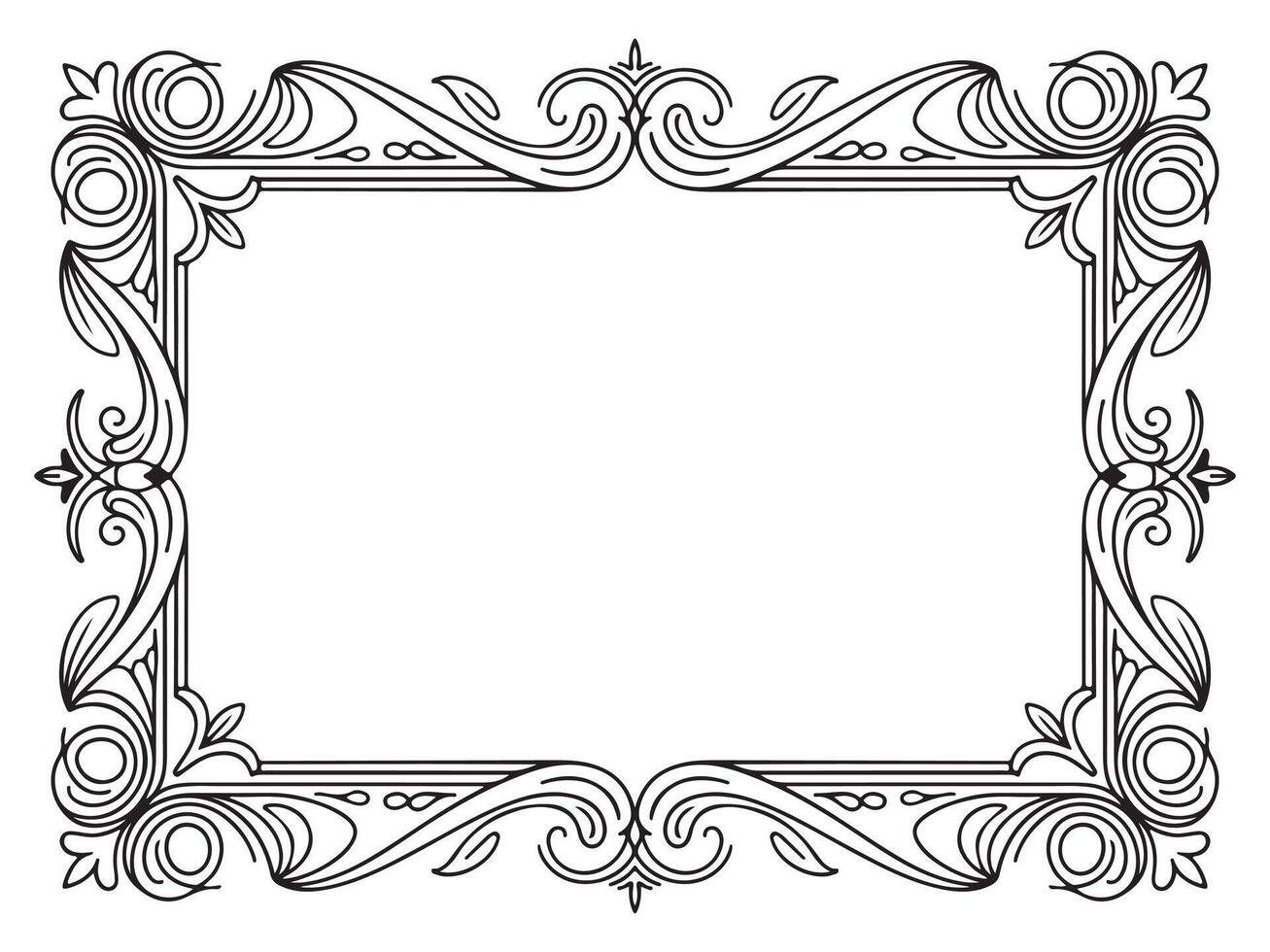 Vintage ornate black border design with symmetrical floral and swirl motifs on white background vector