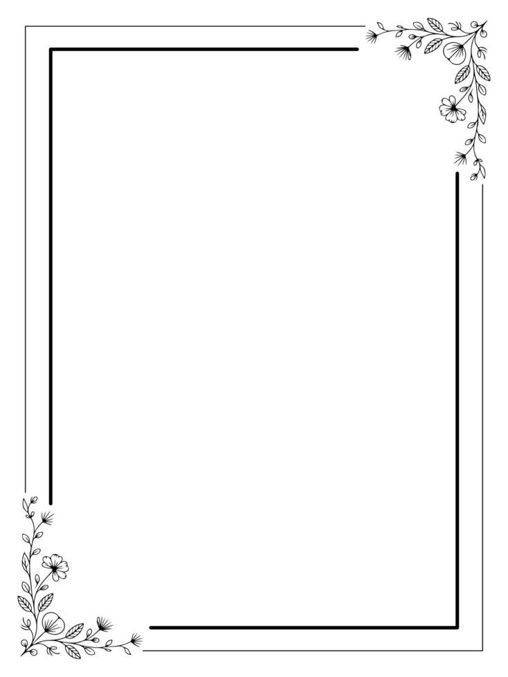 Elegant black and white floral border design with hand-drawn corner decorations and dual rectangular frame layout vector