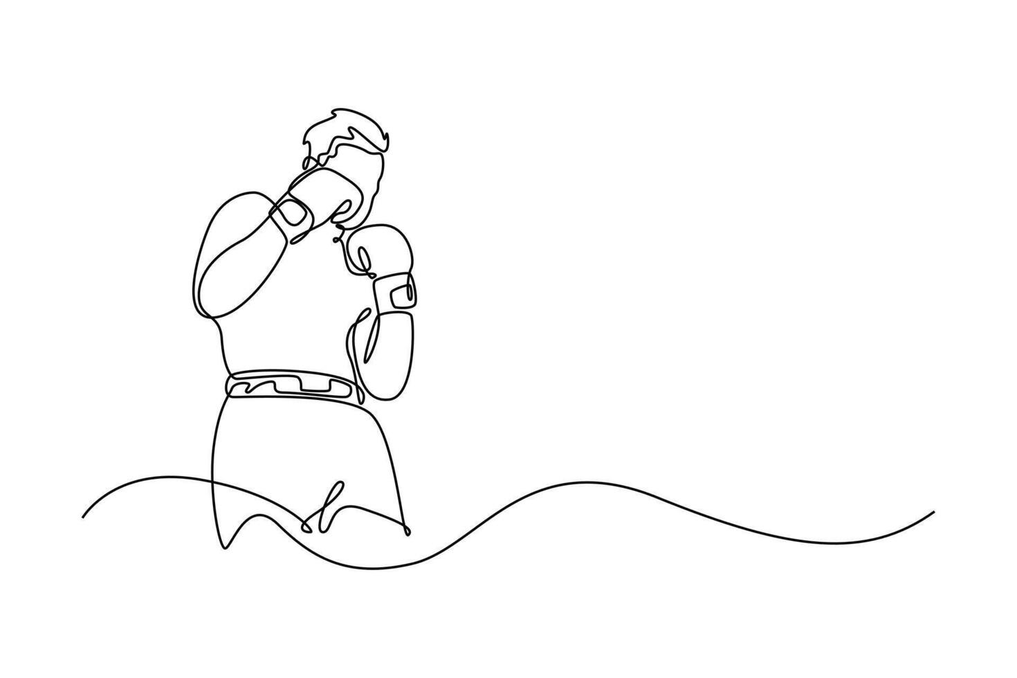 Continuous one line drawing male boxer practicing dodging punch during training session at the gym. Boxing workout for national championship event. Single line draw design graphic illustration vector