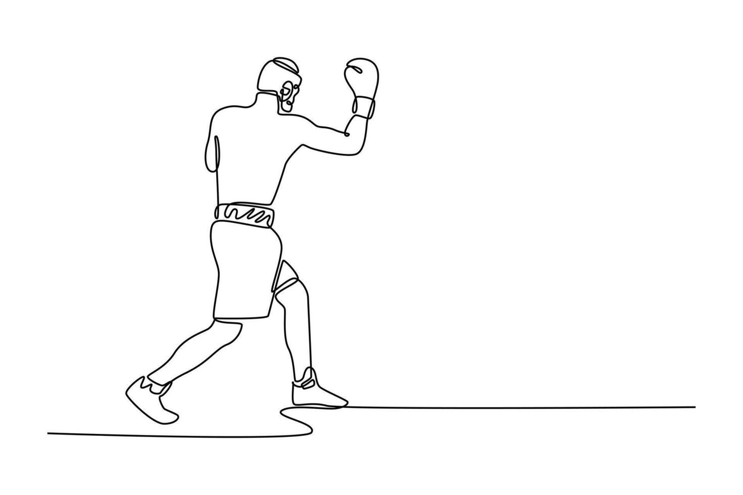 Single one line drawing determined muscular man with sweating strong body practicing uppercut punch. Boxing athlete in motion, body, strength. Continuous line draw design graphic illustration vector