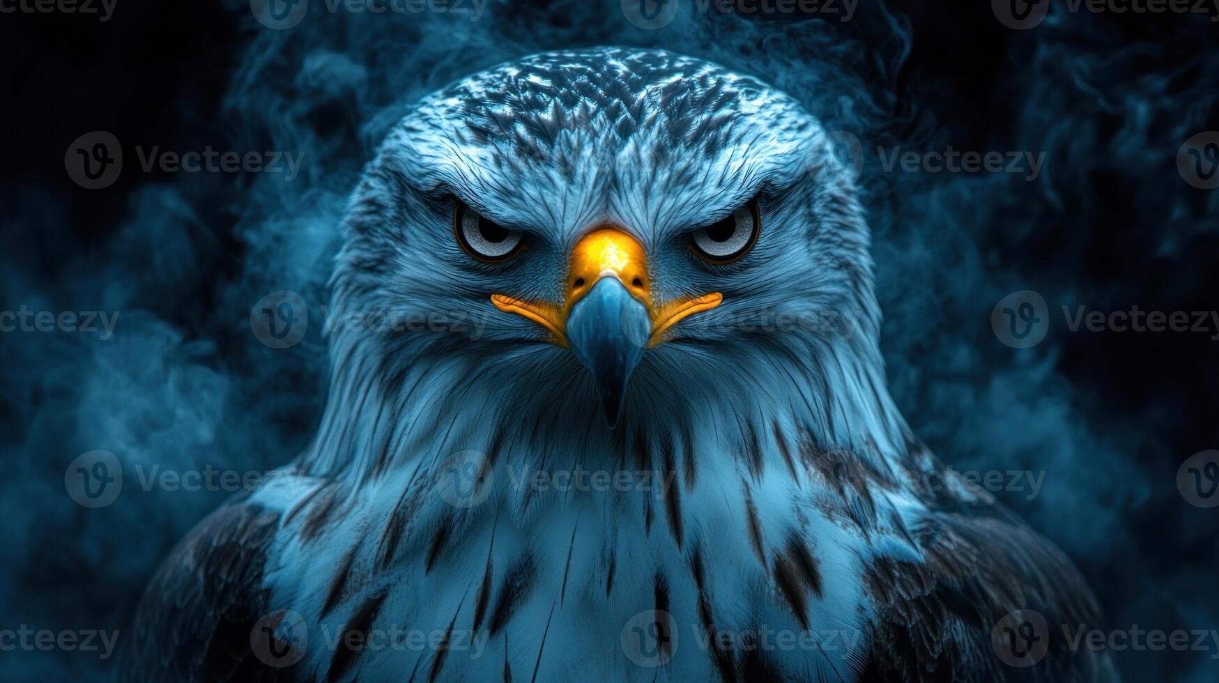 An eagle with a blue and yellow face photo