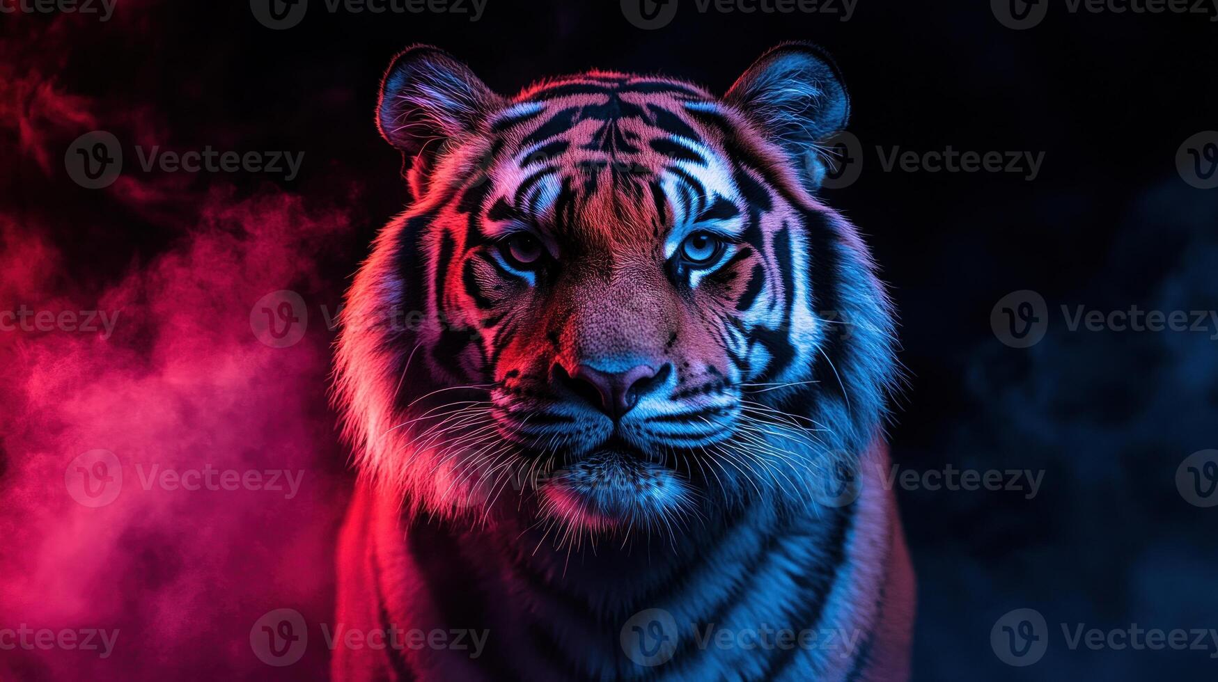 A tiger in a dark background with smoke photo