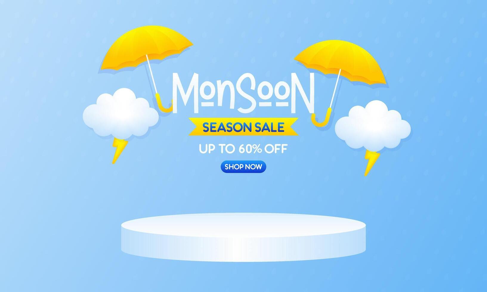 Monsoon Season Sale Banner with Umbrella and Clouds vector