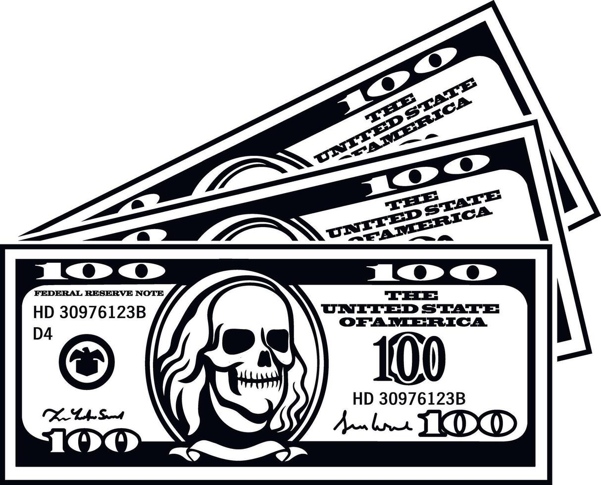 100 Dollar banknote with skull vector