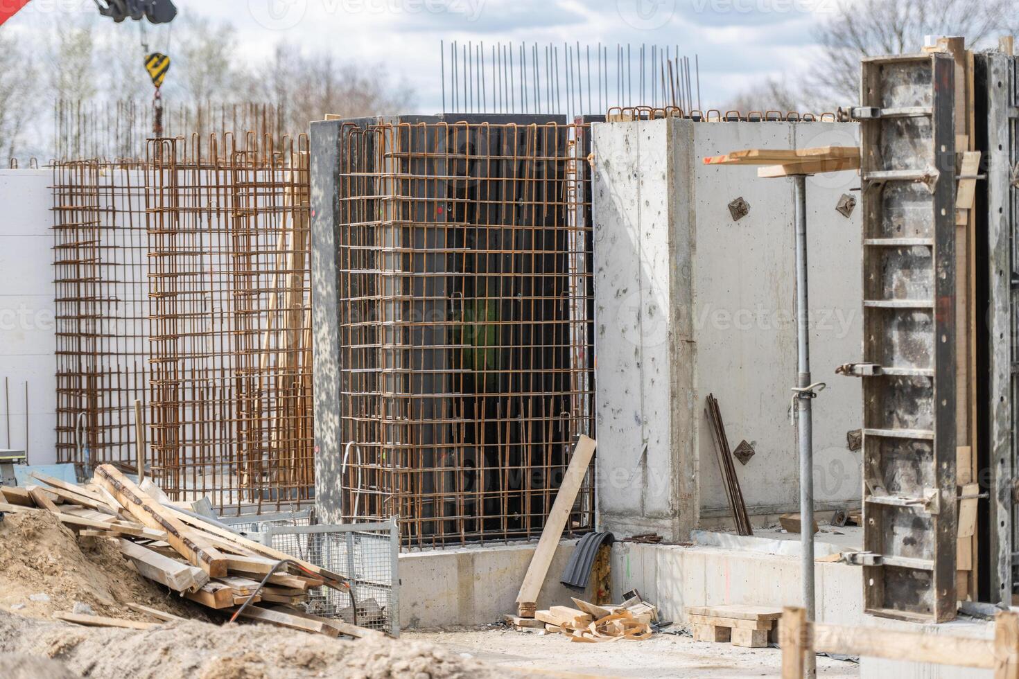 Construction Site Showing Concrete Structure and Steel Reinforcement photo