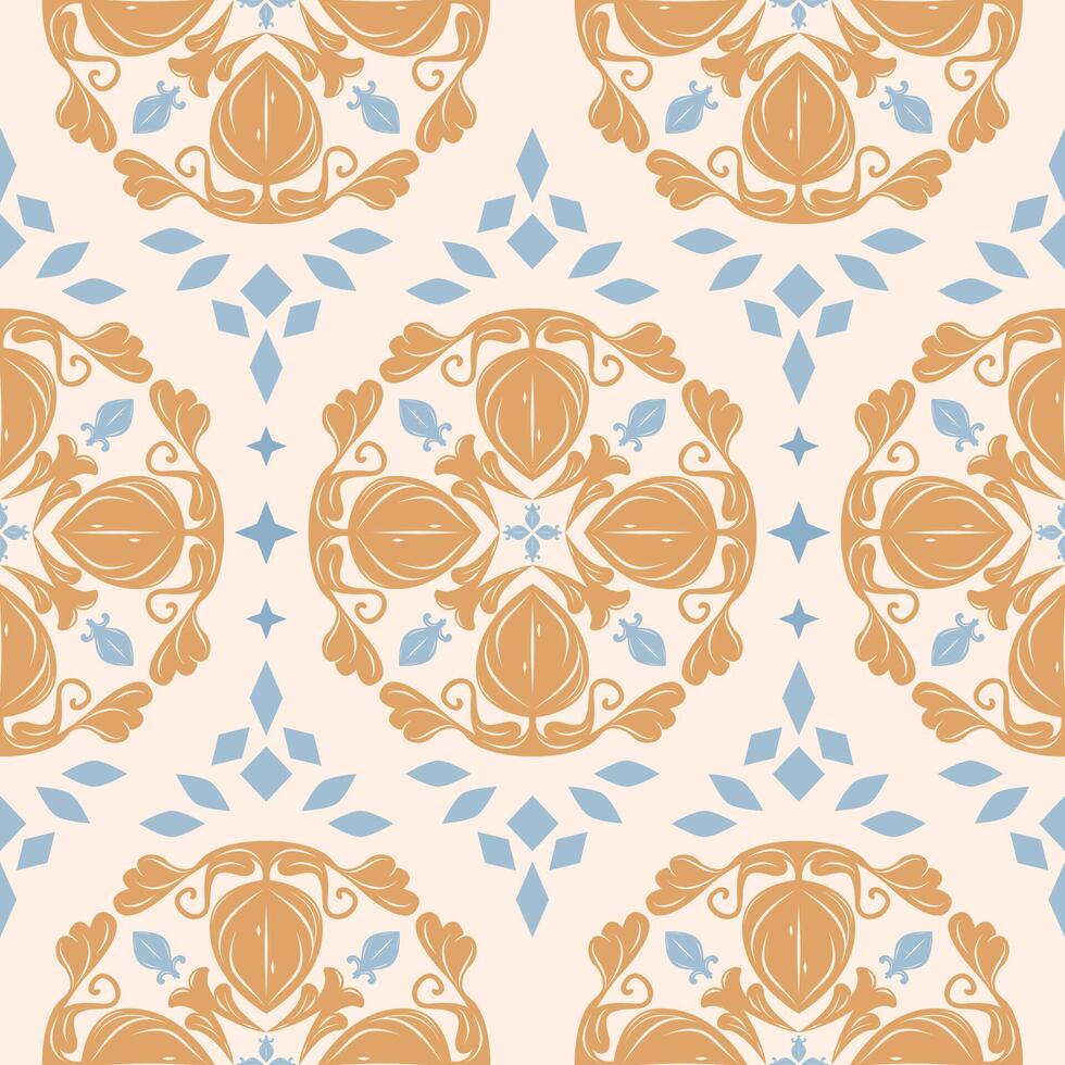 Greatest Golden Light Blue Luxury Baroque Style Ornament for Elaborate Pattern Handicraft on Cream Background. Traditional Imperial Honor Exquisite Rococo Vibe Design for Grandiose Decoration Fashion vector