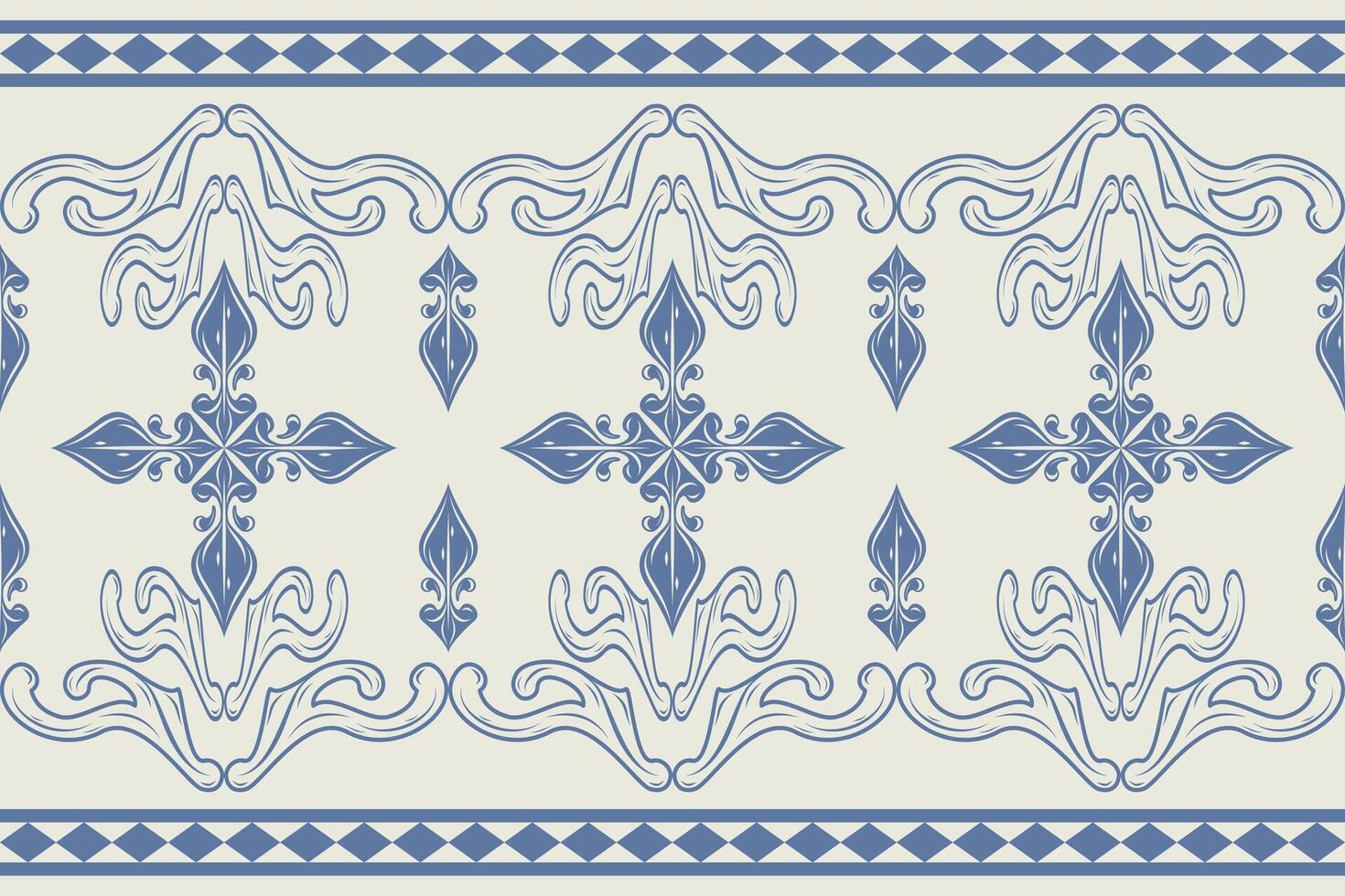 Flourish Elegance Azure Baroque Scroll Ornament Medieval Pattern. Delicate Art Gothic Florals Design on Grey Background for Border Striped Rim Tailor Costume Luxury Regency Motif Embroidery Floor Tile vector