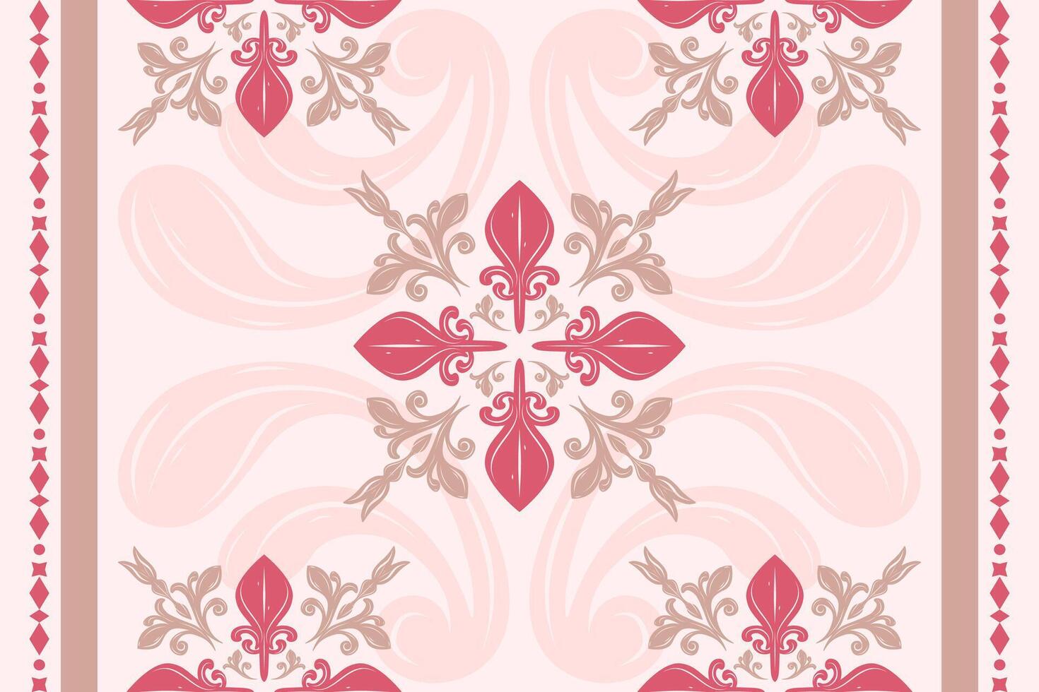 Intricate Scroll Ornament Victorian Pink Gold Like a Florals Pattern. Luxury Beautiful Spread Blooming illustration for invitation wedding bride love romance interior textiles backdrop silk handicraft vector