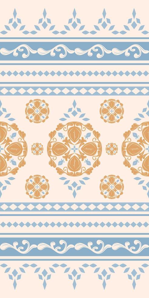 Traditional Elegance Motif Twist Tribal and Baroque Style. Scroll Ornament with Delicate Chevron Design with Gold and Blue Delight Refreshing Vibe for Handicraft Pattern Border Silk Apparel Embroidery vector