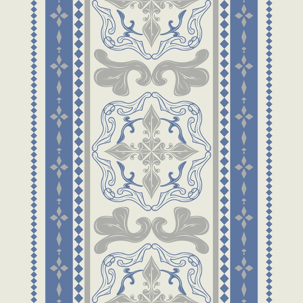 Intricate Magnificent Abstract Liberty Bluish Grey Theme with Geometric Scroll Medieval Luxury Ornament Baroque Design. Border Botanical Silver Hand Drawn Florals Pattern Carpet Textiles Seamless Silk vector