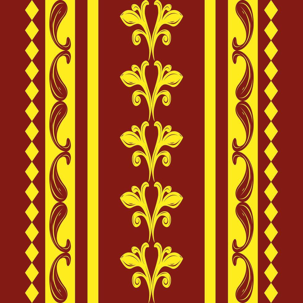 Timeless Abstract Tiny Florals Bud with Gold Scroll Ornament on Royal Red Background. Elegance Pattern Medieval Style for All kind of Rich Luxury Taste as Border Striped Carpet Bedsheet Curtain Scarf vector