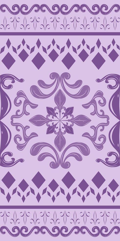 Elegance Purple Scroll Ornament Flourish Oriental Border Pattern. Luxury Japanese Style Vintage Florals Element on Lavender Background. Timeless Classy Geometric Twist Baroque for Embroidery Lace Silk vector