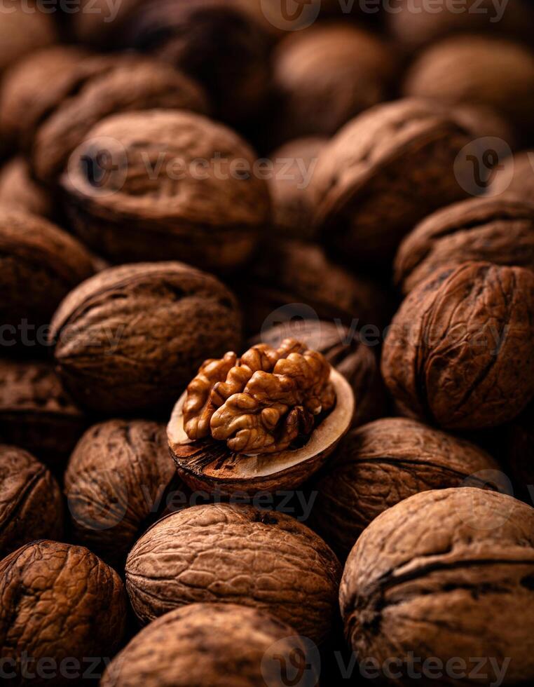 Walnuts with cracked shell texture photo