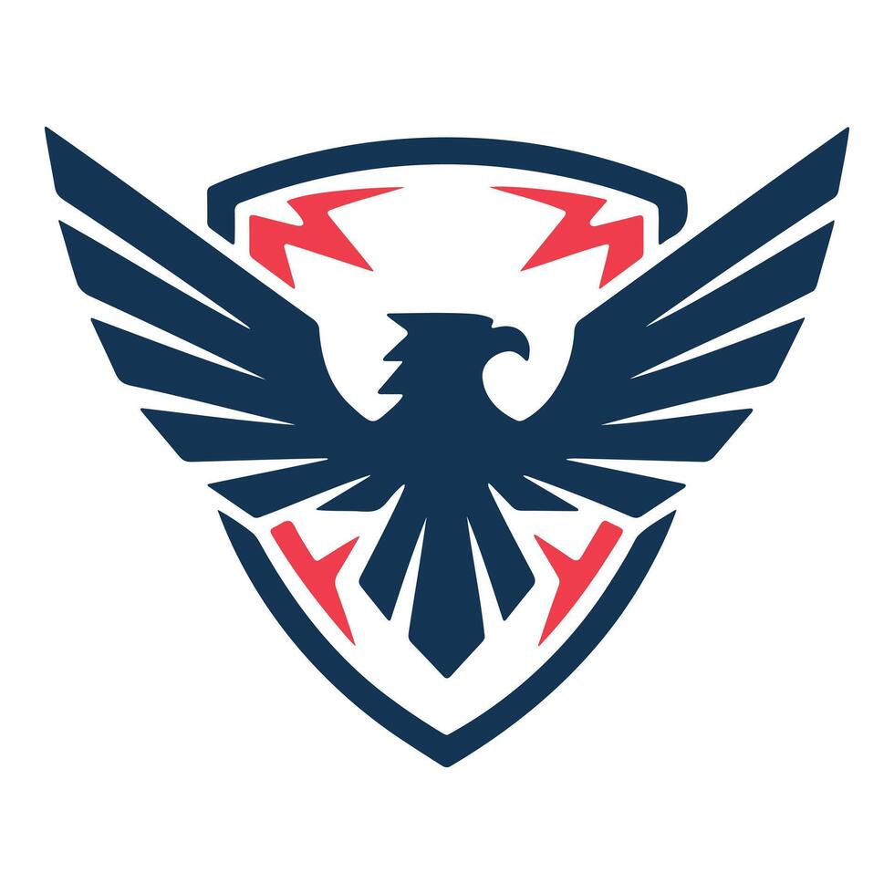 Powerful eagle emblem with shield design isolated on white background vector