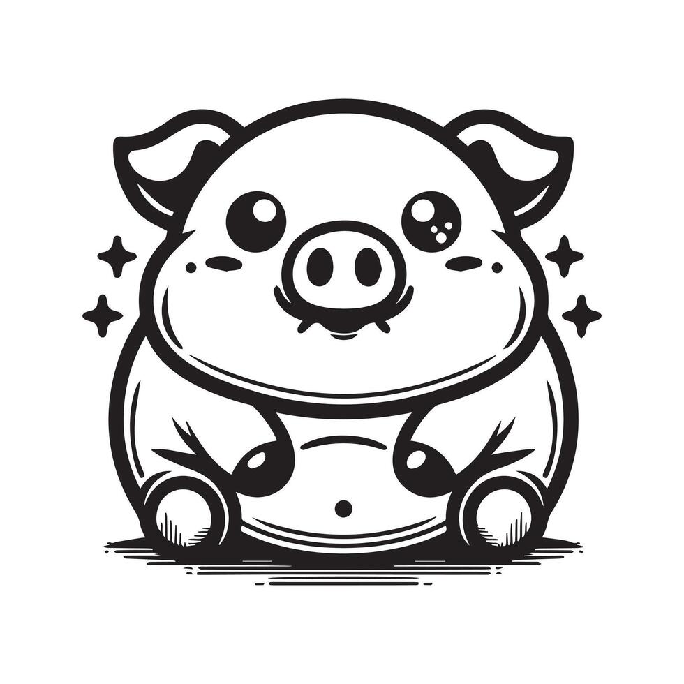 Cartoon Pig Logo Round Smiling Pig vector