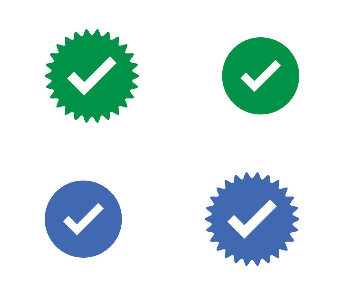 Collection of Green and Blue Verified Badges. tick mark symbol certified quality vector