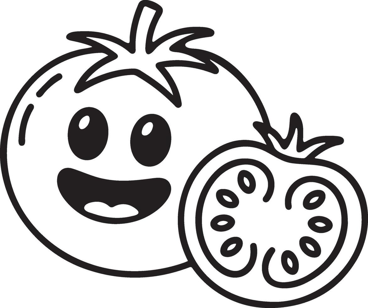 A smiling tomato outline coloring pages illustration. vector