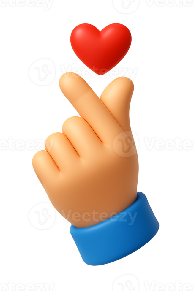 3D korean love hand gesture png