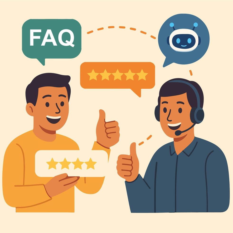 Customer Support Interaction Happy Clients and Chatbot Assistance Concept vector
