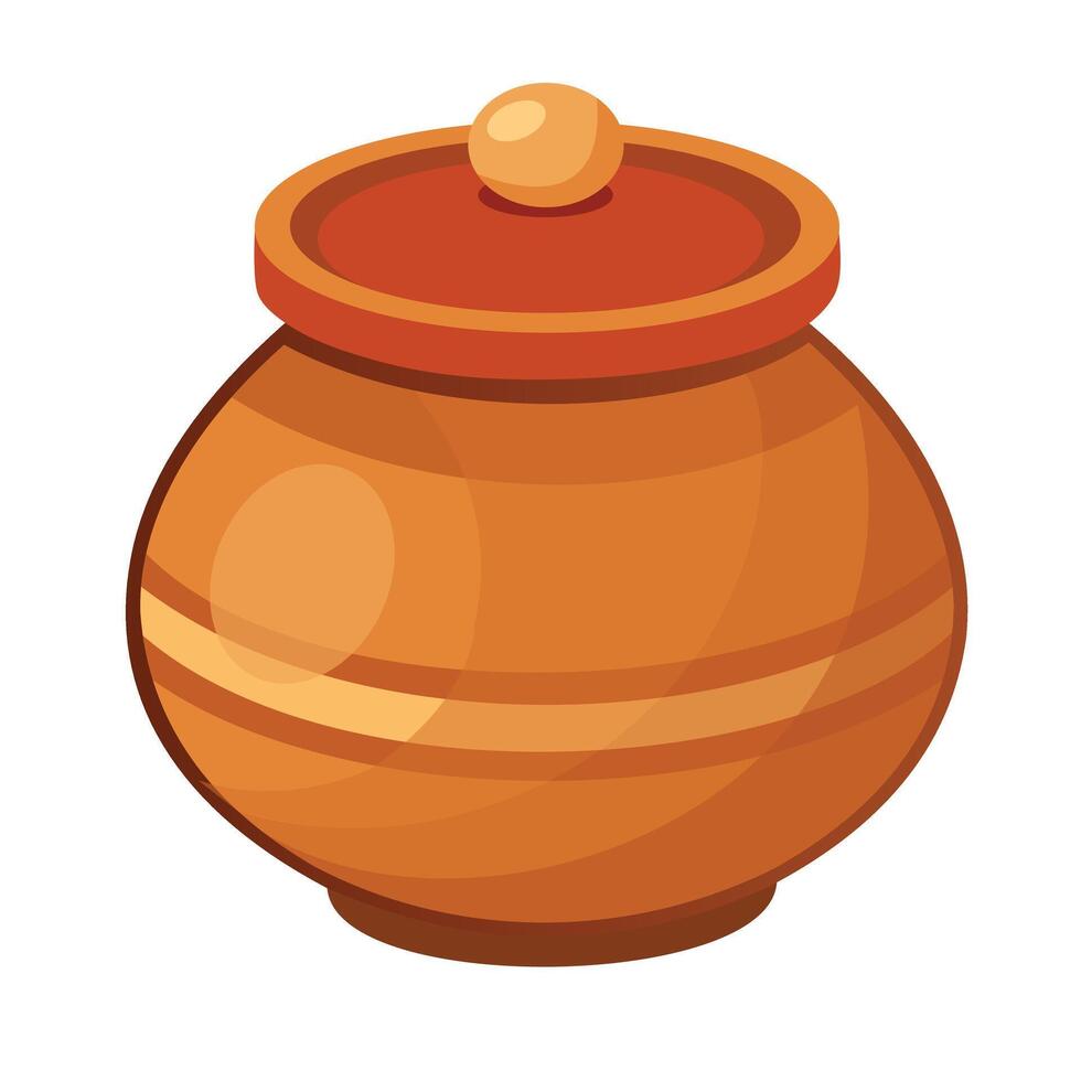 Clay Pot with Lid Illustration Cooking Crockery vector