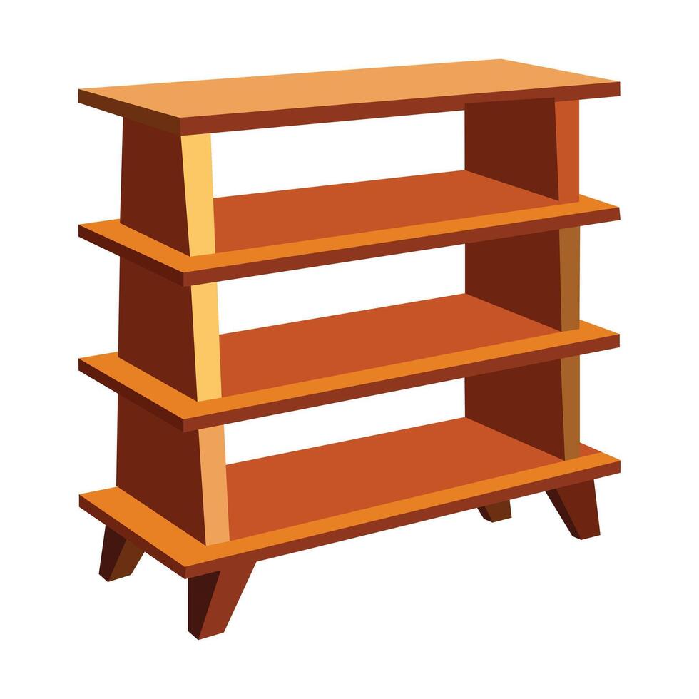 Three Tiered Wooden Shelf with Legs for Storage and Display in a Minimalist Style vector