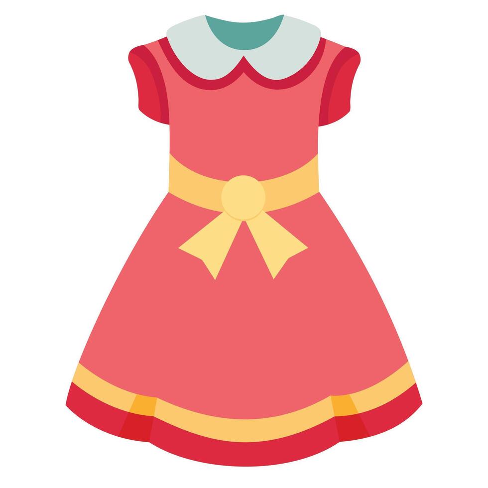 Illustration of a Cute Red Dress with a White Collar and Yellow Bow vector