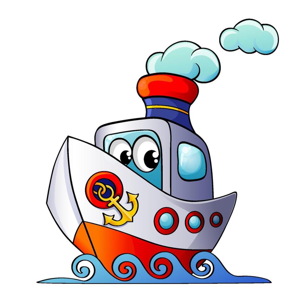 Funny cartoon ship character. illustration isolated on white background vector