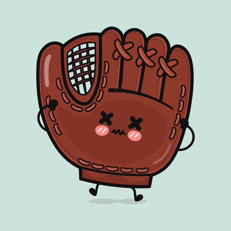 Cartoon Baseball Glove wCartoon Baseball Glove wobbling, looking woozy, struggling to stay upright with comical exhaustion vector