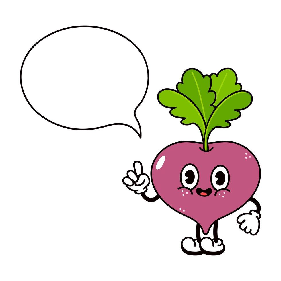 Cheerful cartoon Beetroot gesturing peace sign, holding blank speech bubble ready for personalized message vector