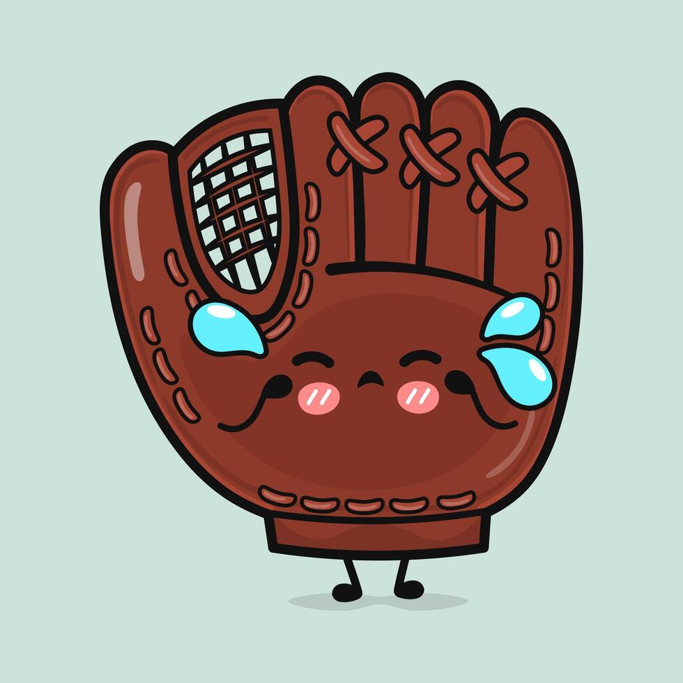 A charming cartoon Baseball Glove with an emotional expression and sweet, cute style. vector