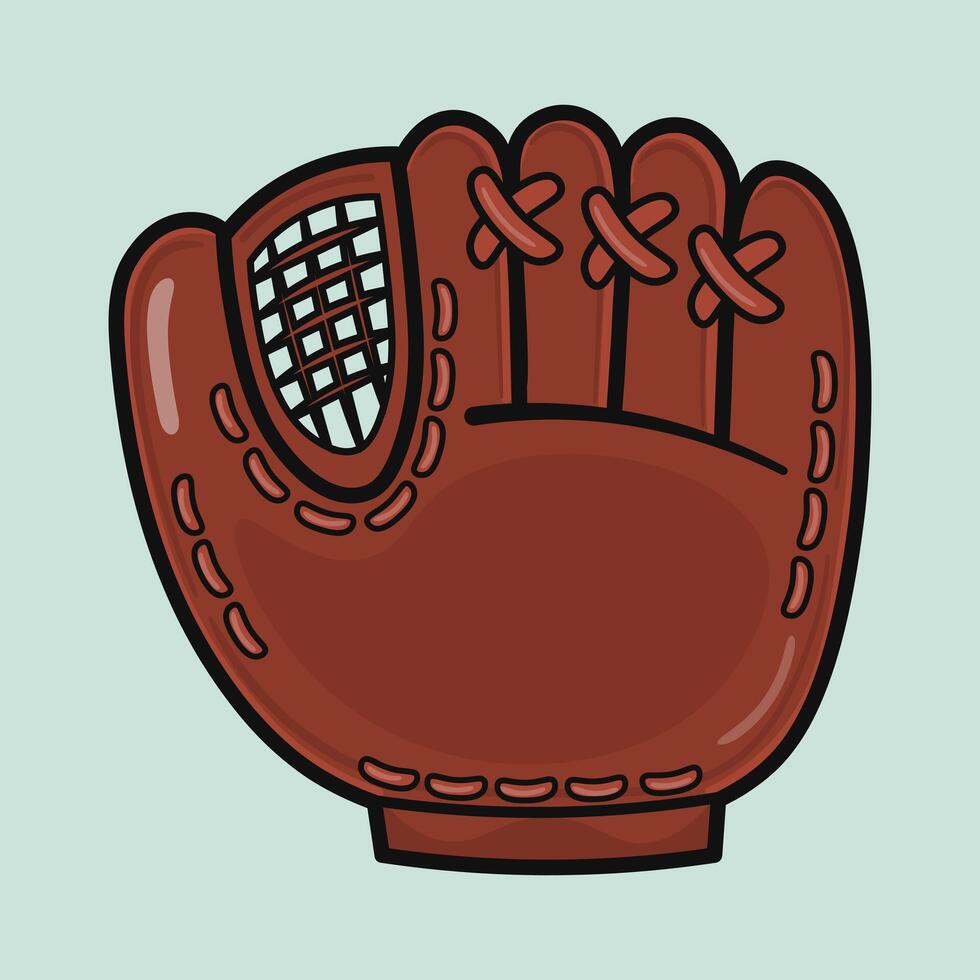 Vintage brown leather baseball glove, displaying intricate crisscrossed laces and reinforced webbed pocket, capturing essential fielding protection and performance vector