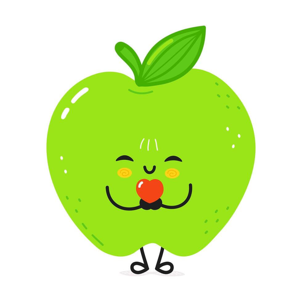 Smiling Green Apple character hugging red heart, symbolizing love and wellness for valentine s campaign or nutrition concepts vector