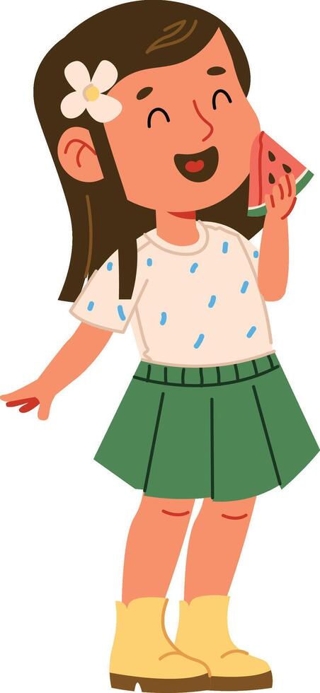 Girl Enjoying Watermelon Slice vector
