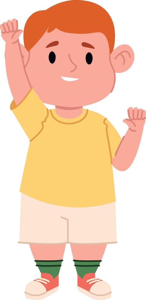 Cheerful Boy Character Raising Hand vector