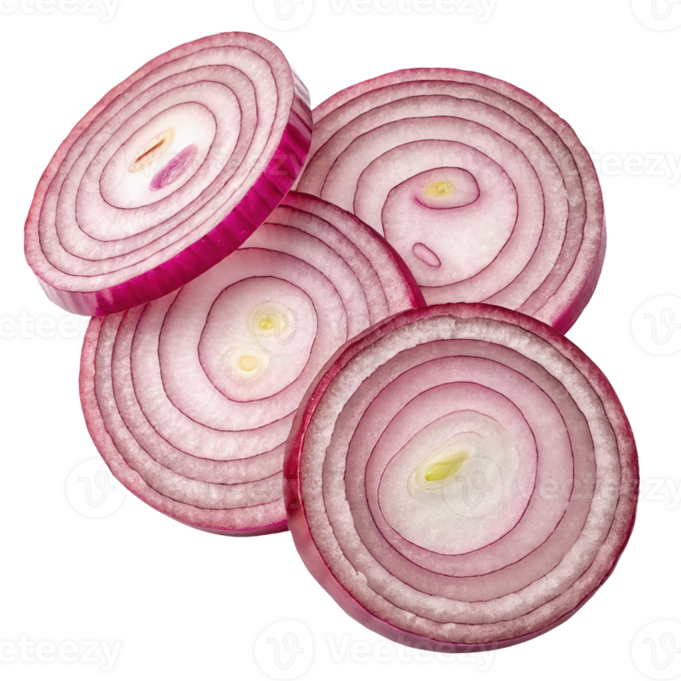 a group of sliced red onions on a transparent background png