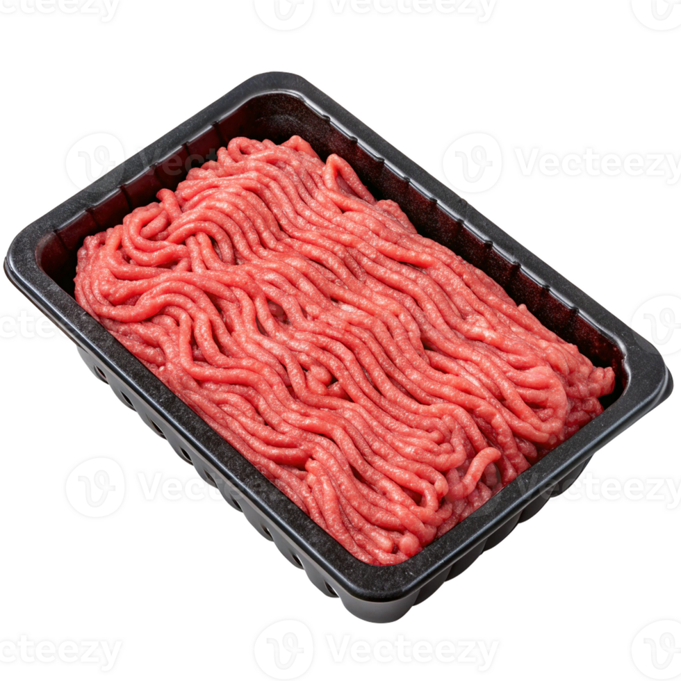 a plastic container of raw ground beef png