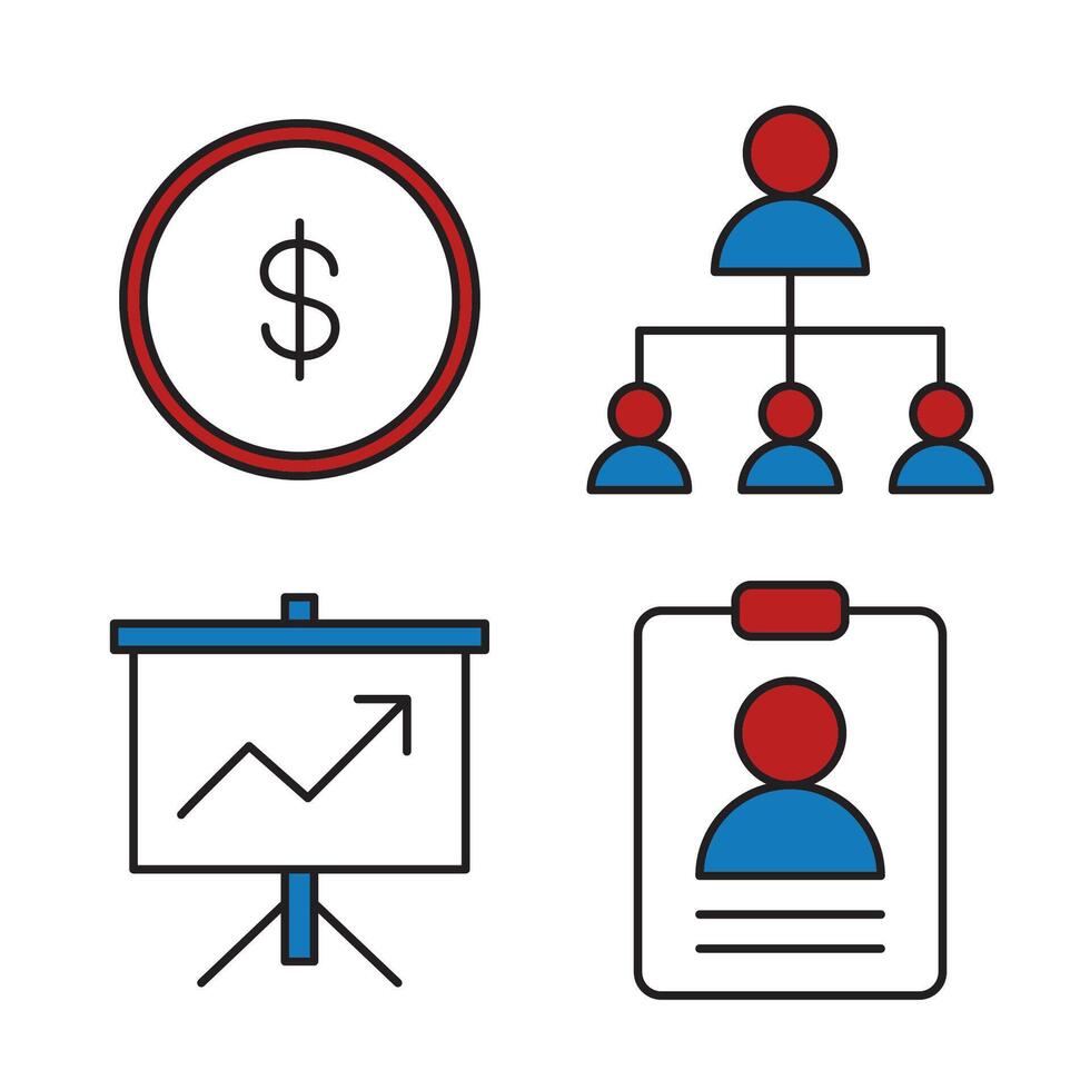 Business Strategy Icons Teamwork, Finance, Growth, and Identity for Effective Planning and Management vector