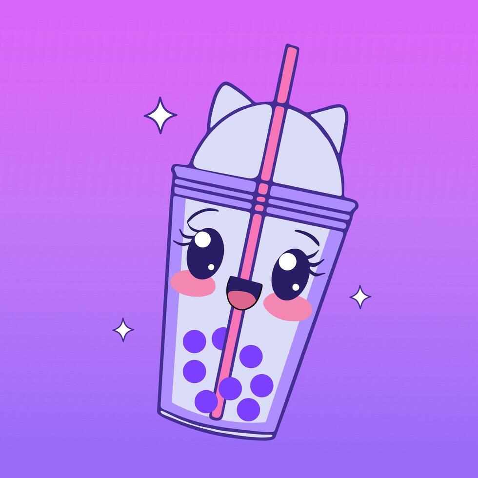 Bubble tea cute kawaii cup. vector