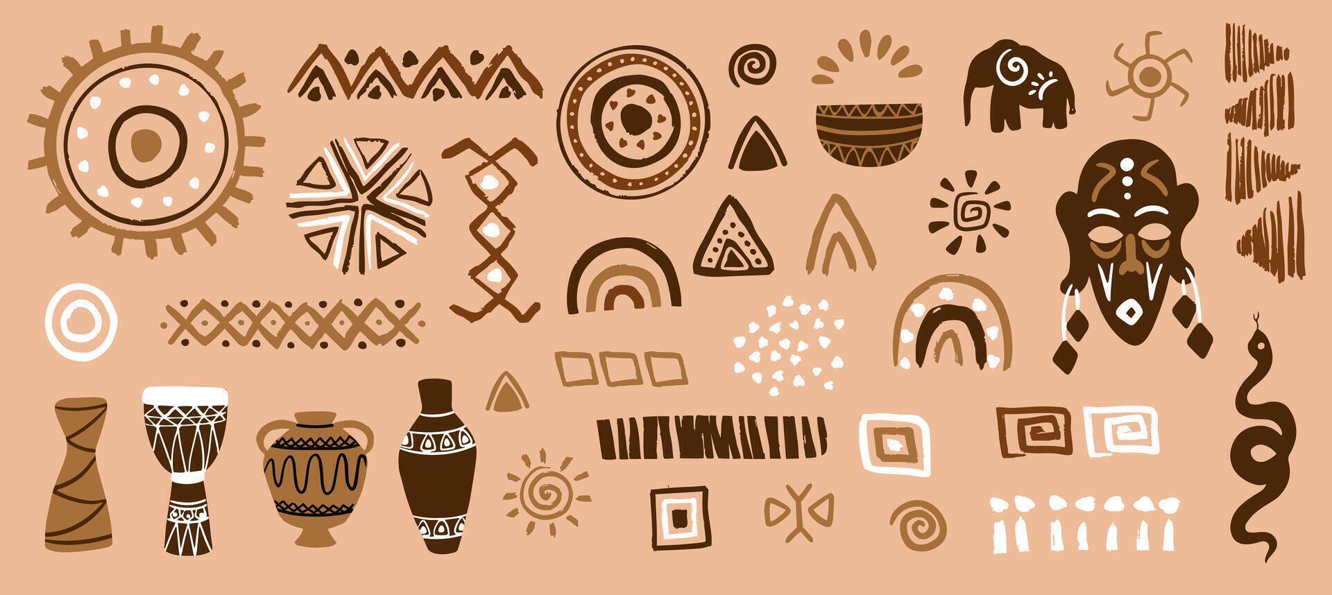 African ethnic tribal symbols set. Boho abstract shapes collection vector