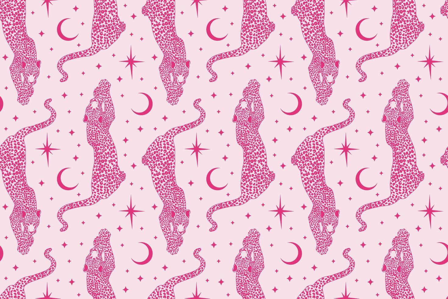 Cute whimsical seamless pattern with pink celestial cheetah vector