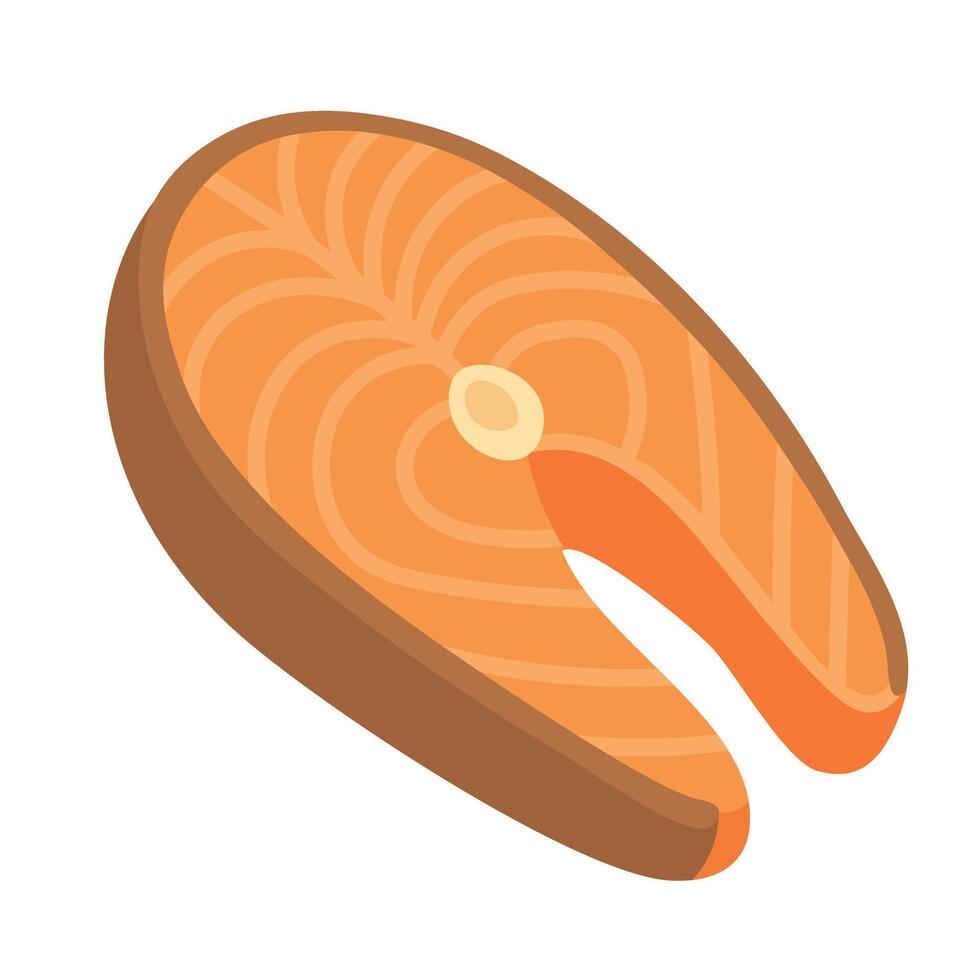 Cartoon style salmon steak with bone, healthy food illustration in flat design. vector
