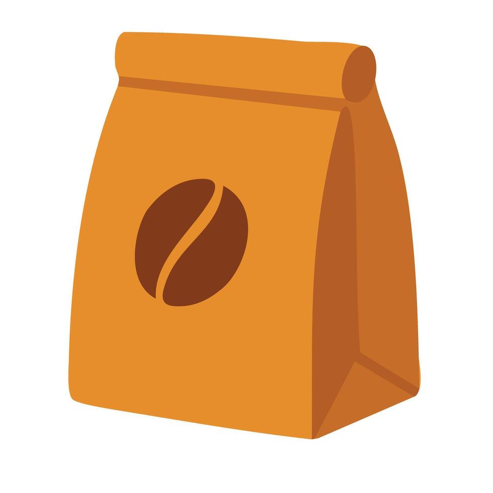 coffee bag with bean symbol, flat cartoon clipart for cafe, product, and food design themes. vector