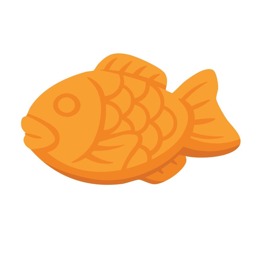 Traditional Japanese fish-shaped pastry with sweet filling, soft cartoon street food. vector