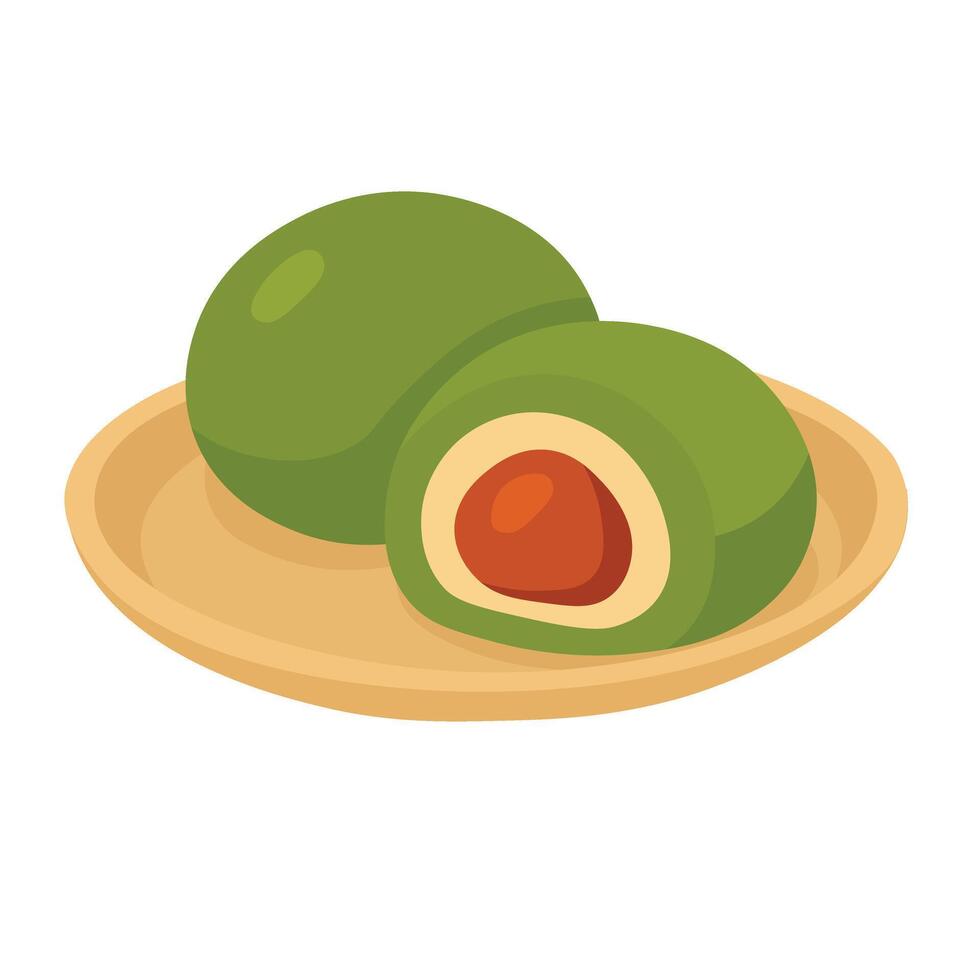 Japanese sweet rice cake filled with red bean paste, soft cartoon illustration. vector