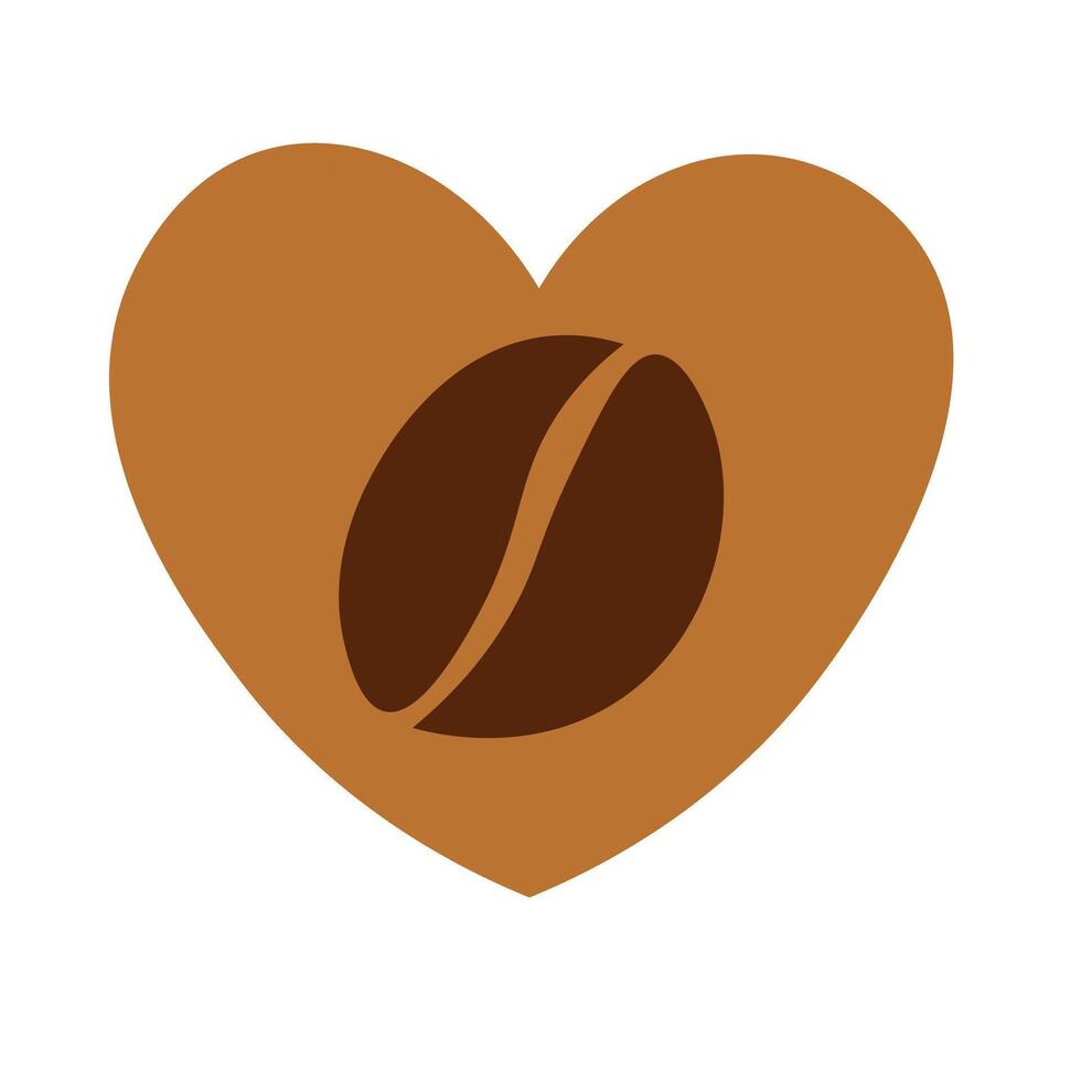 heart with coffee bean icon, cozy flat clipart for cafe, packaging, and branding projects. vector