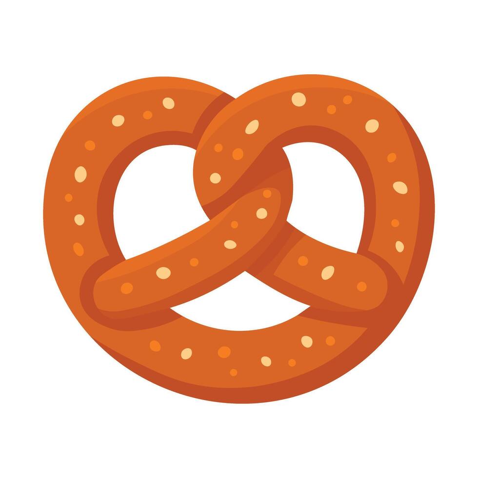 Crispy cartoon pretzel with salt in rich brown color, perfect for beer snacks and decoration. vector