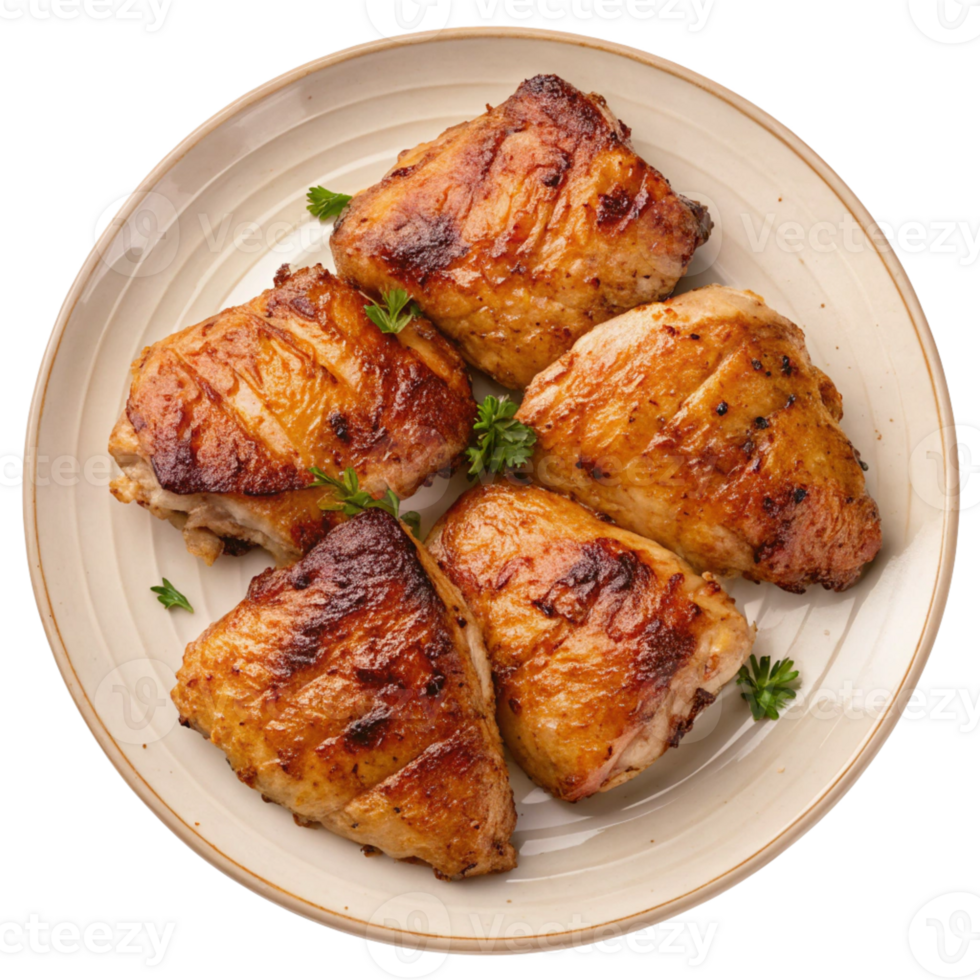chicken thighs on a plate with parsley on it png