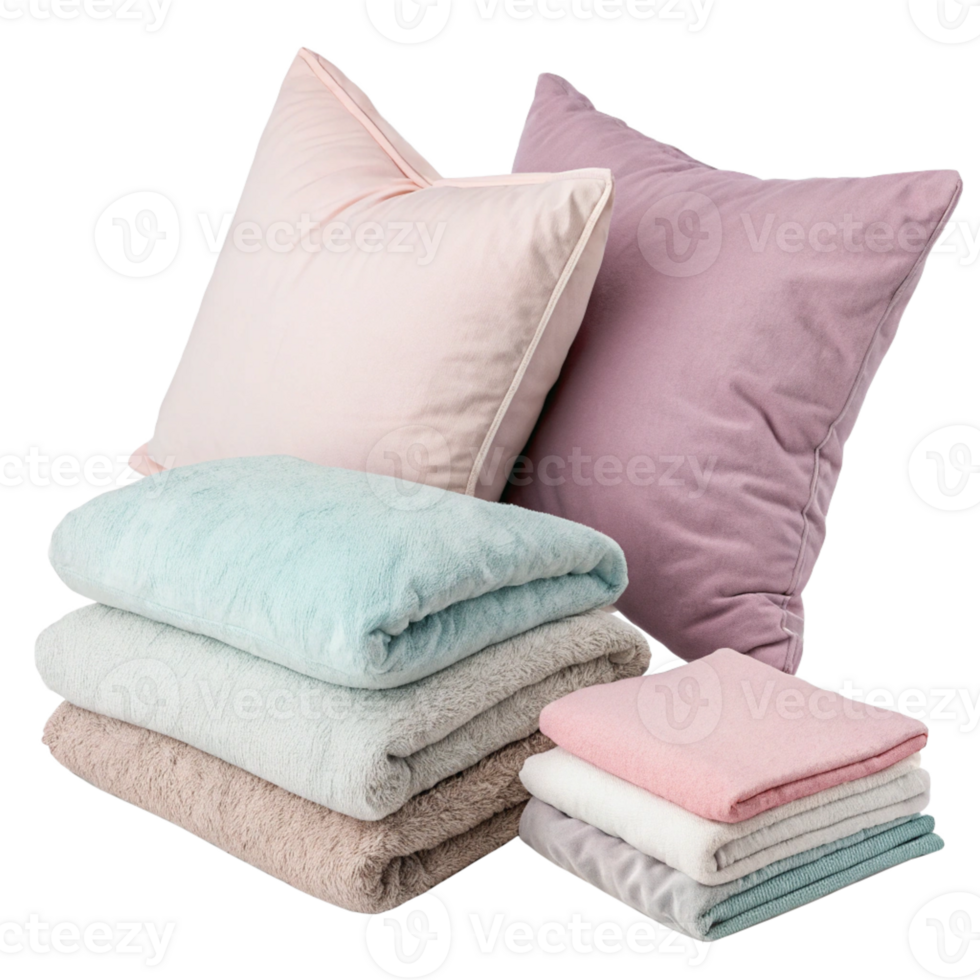 pillows and blankets in different colors png